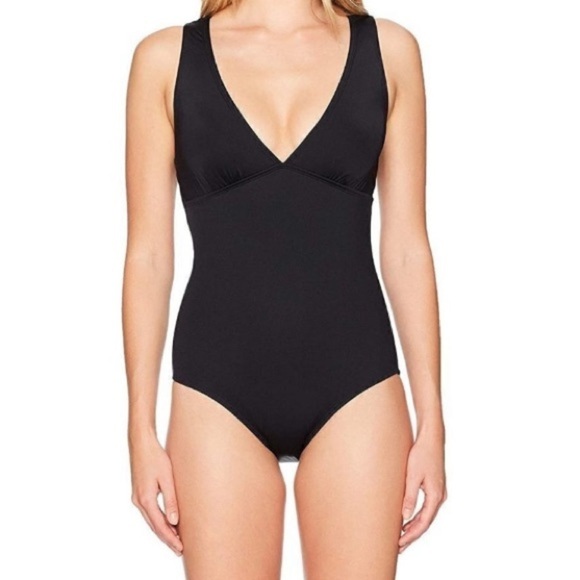 Jantzen One-piece Swimsuit Fishnet Lattice Cage Back Design Plunge V-neck Sz 12 - Picture 2 of 16